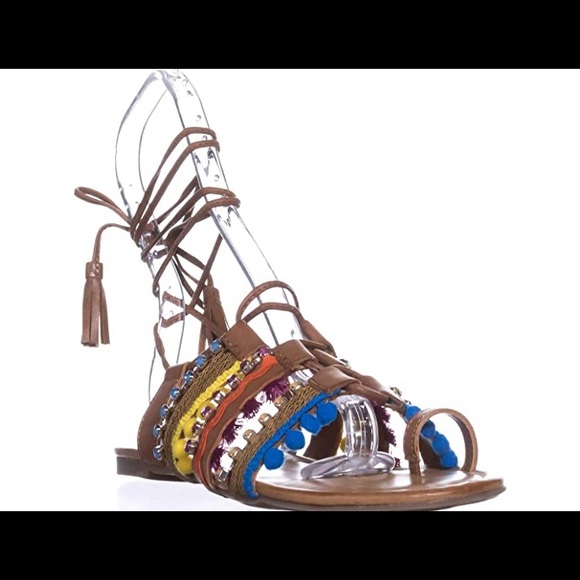 INC International Concepts Shoes - INC | Mariani Lace-Up Flat Sandals | Golden Cognac